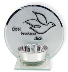 Glas-Teelichthalter "rund" - Gott beschütze dich Glas-Teelichthalter "rund" - Gott beschütze dich